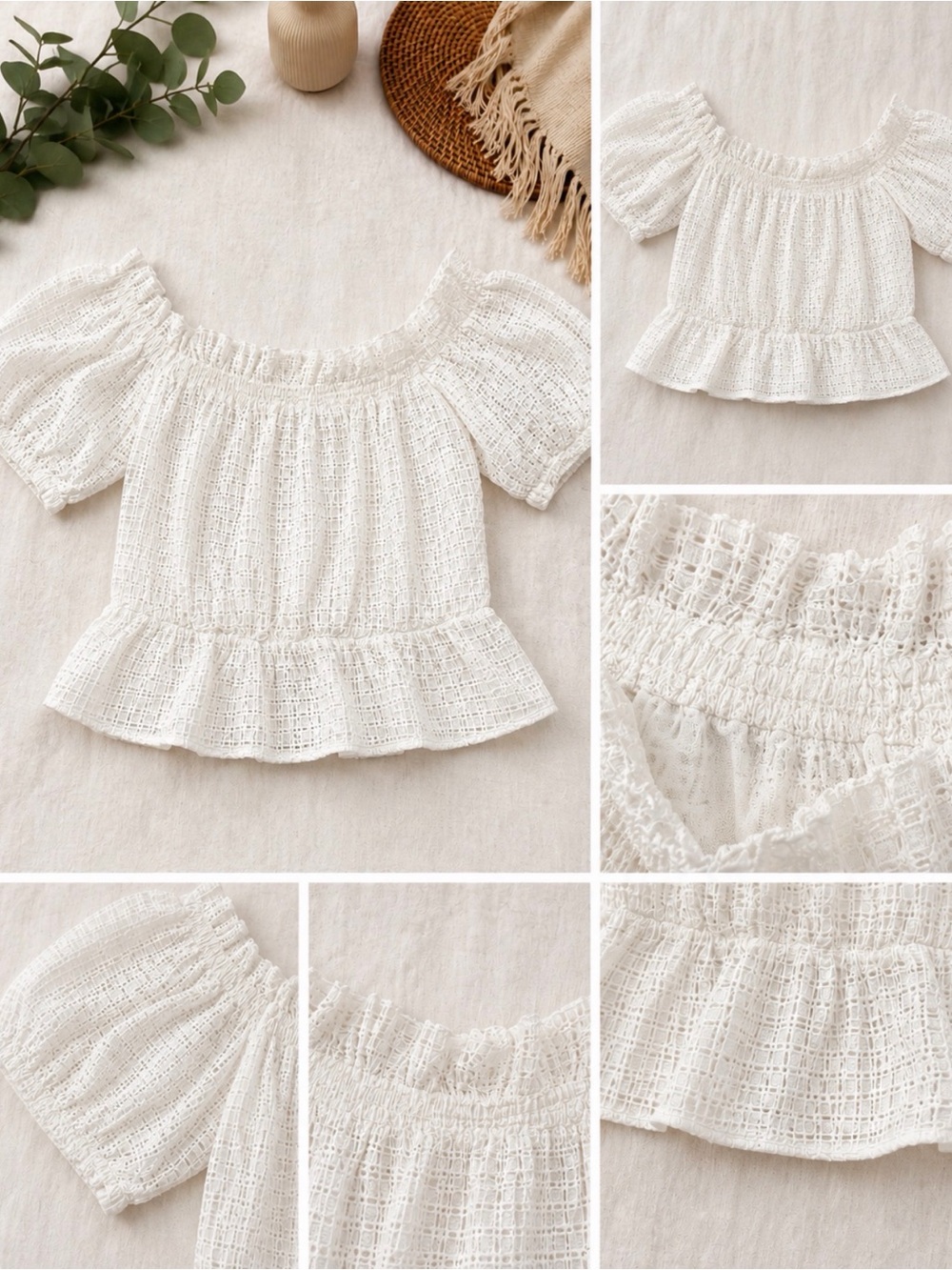 Express-White Crochet Off-Shoulder Peasant Top